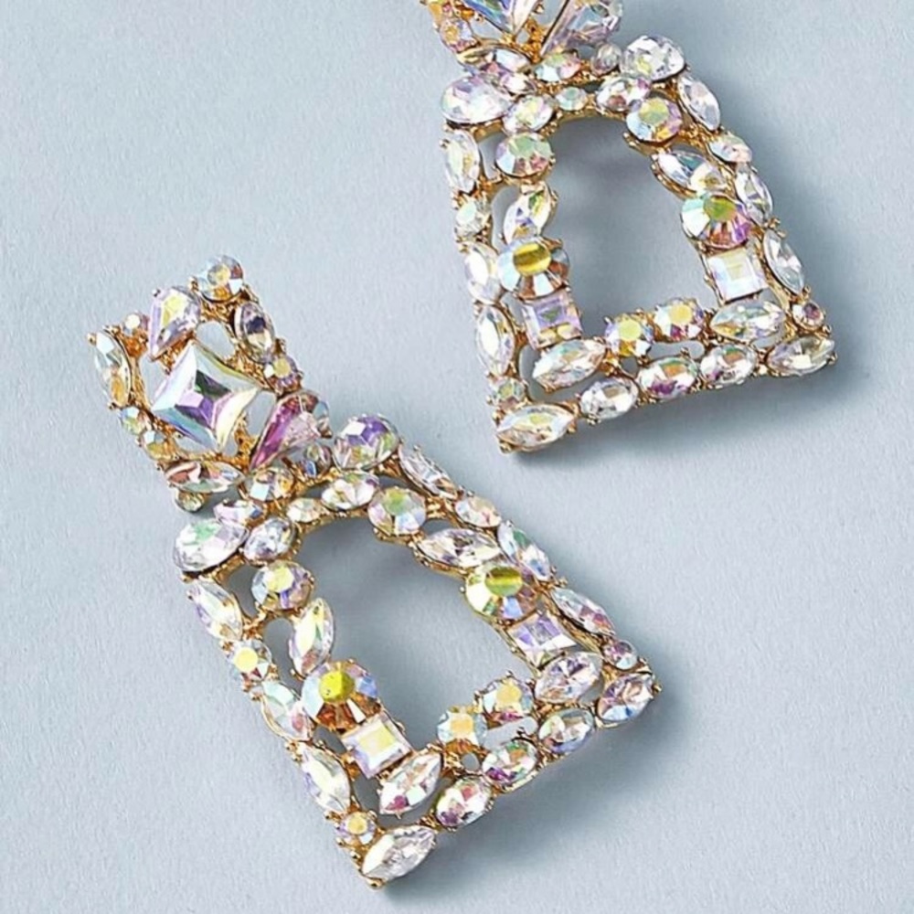 Zara Gemstone engraved geometric drop earrings - Picture 2 of 6